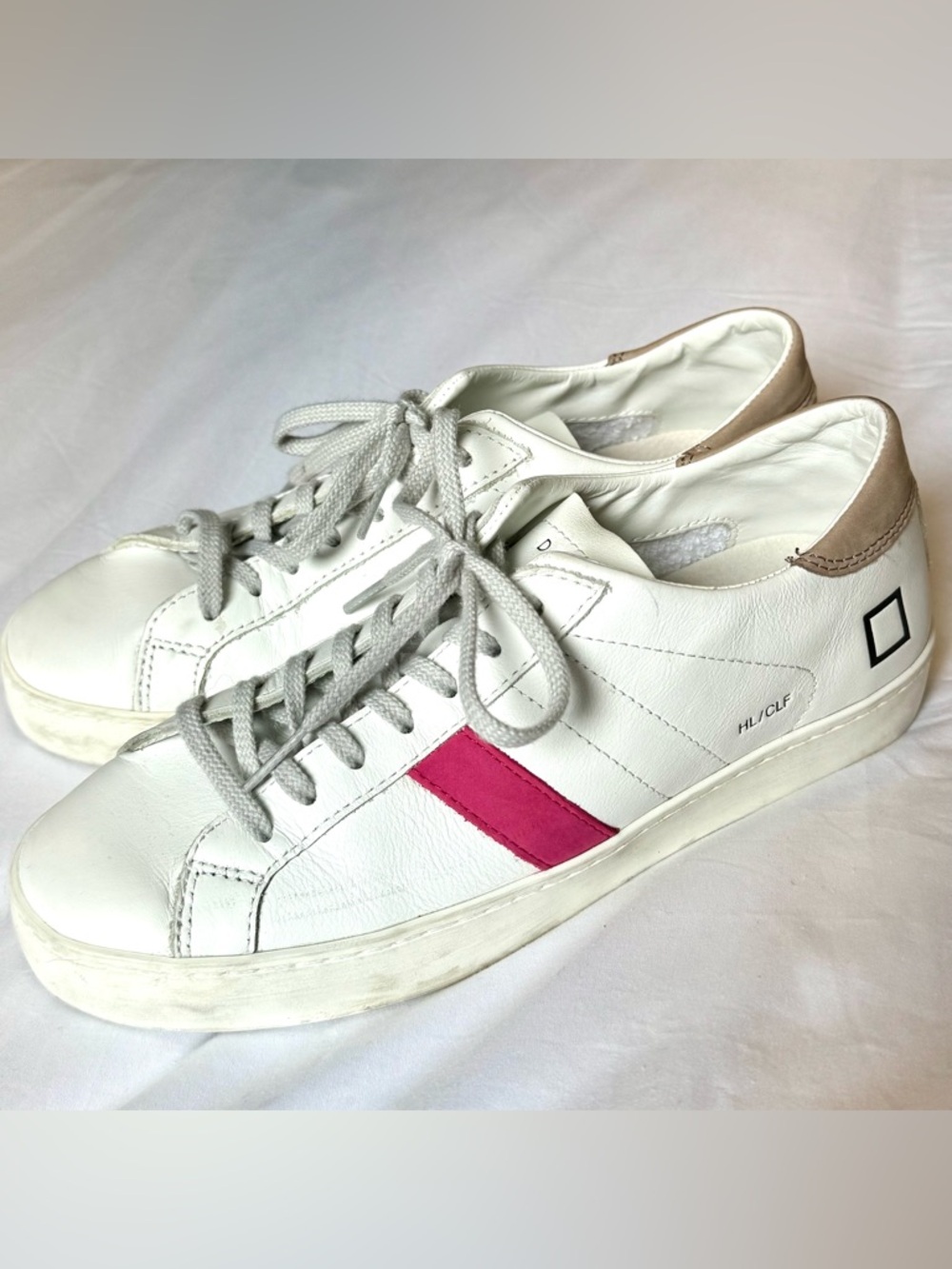 D.A.T.E. White Leather High Lows  with Pink Side Stripe